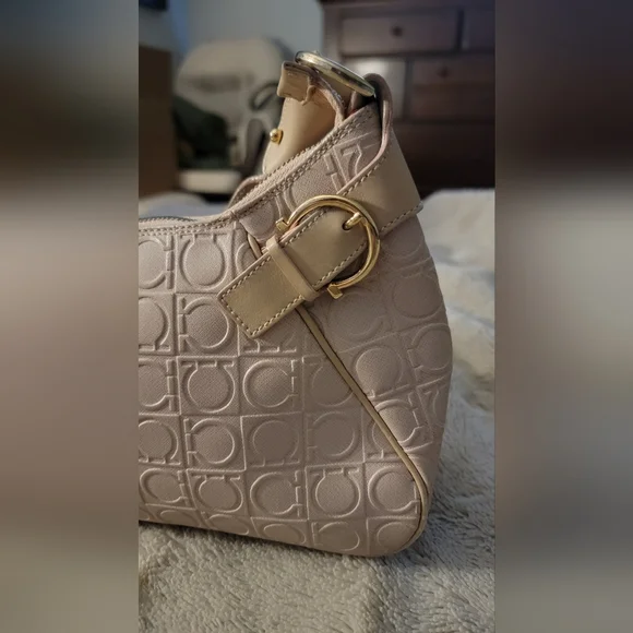 VINTAGE Salvatore Ferragamo Gancini shoulder bag pink/ beige Y2K - Picture 6 of 12